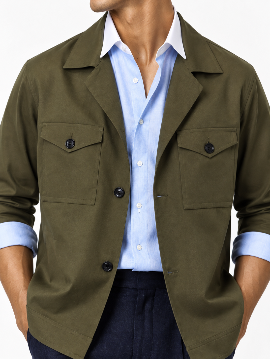 Olive Green Cotton Shacket detail