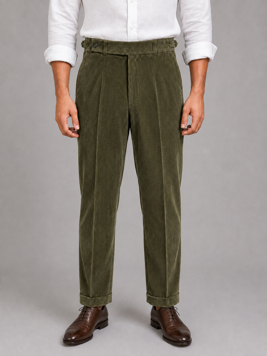 Olive Green Corduroy Gurkha Trousers