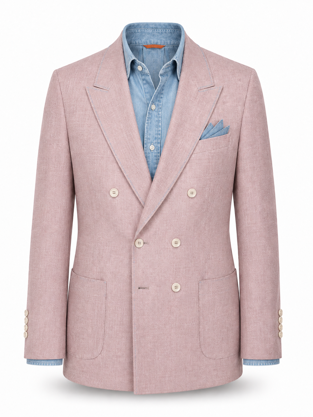 Rose Blush Pure Linen Double-Breasted Blazer