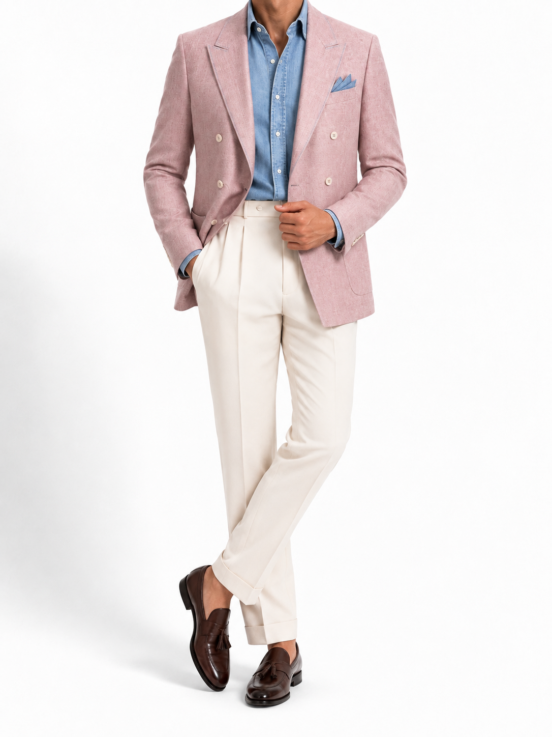 Rose Blush Pure Linen Double-Breasted Blazer