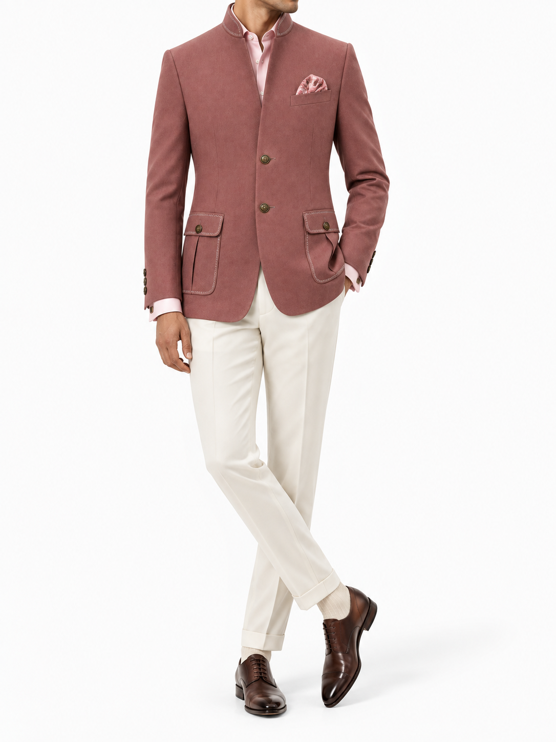 Onion Pink 2 Button Bandhgala