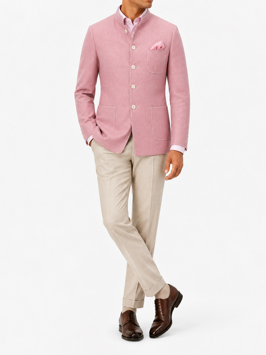 Blush Pink Linen Bandhgala
