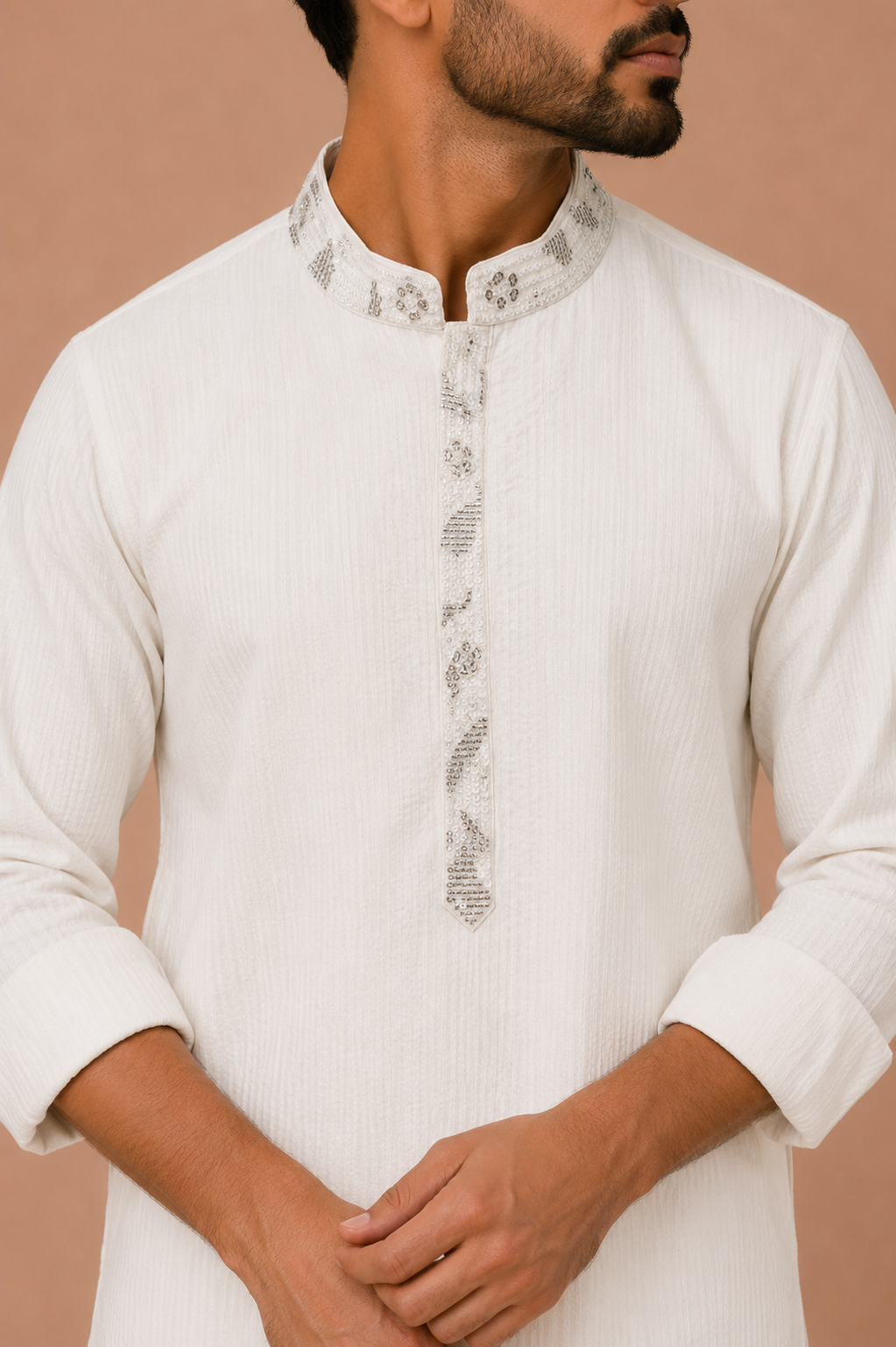 Ivory Pleated Silk Kurta