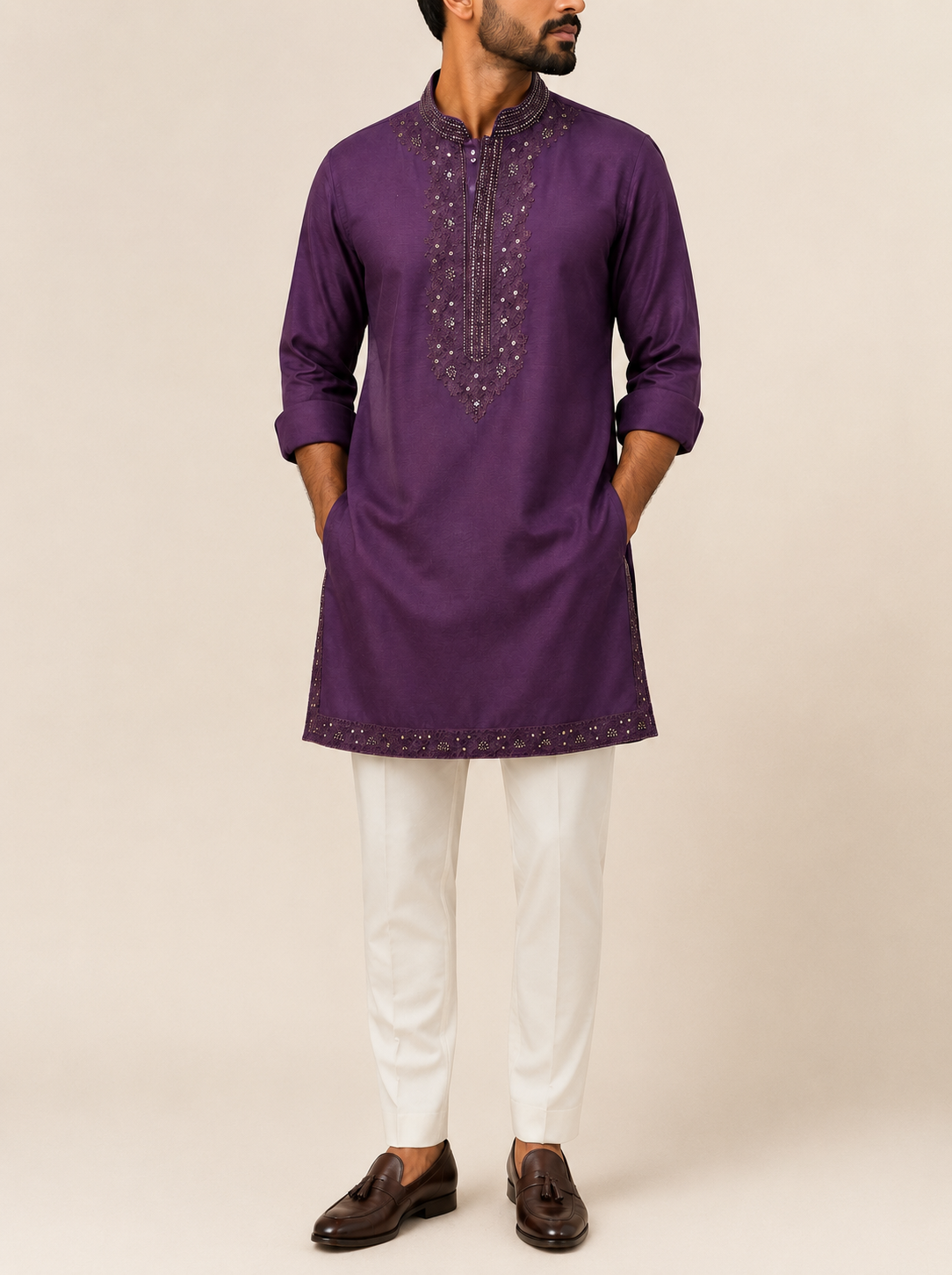 Royal Plum Embroidered Kurta