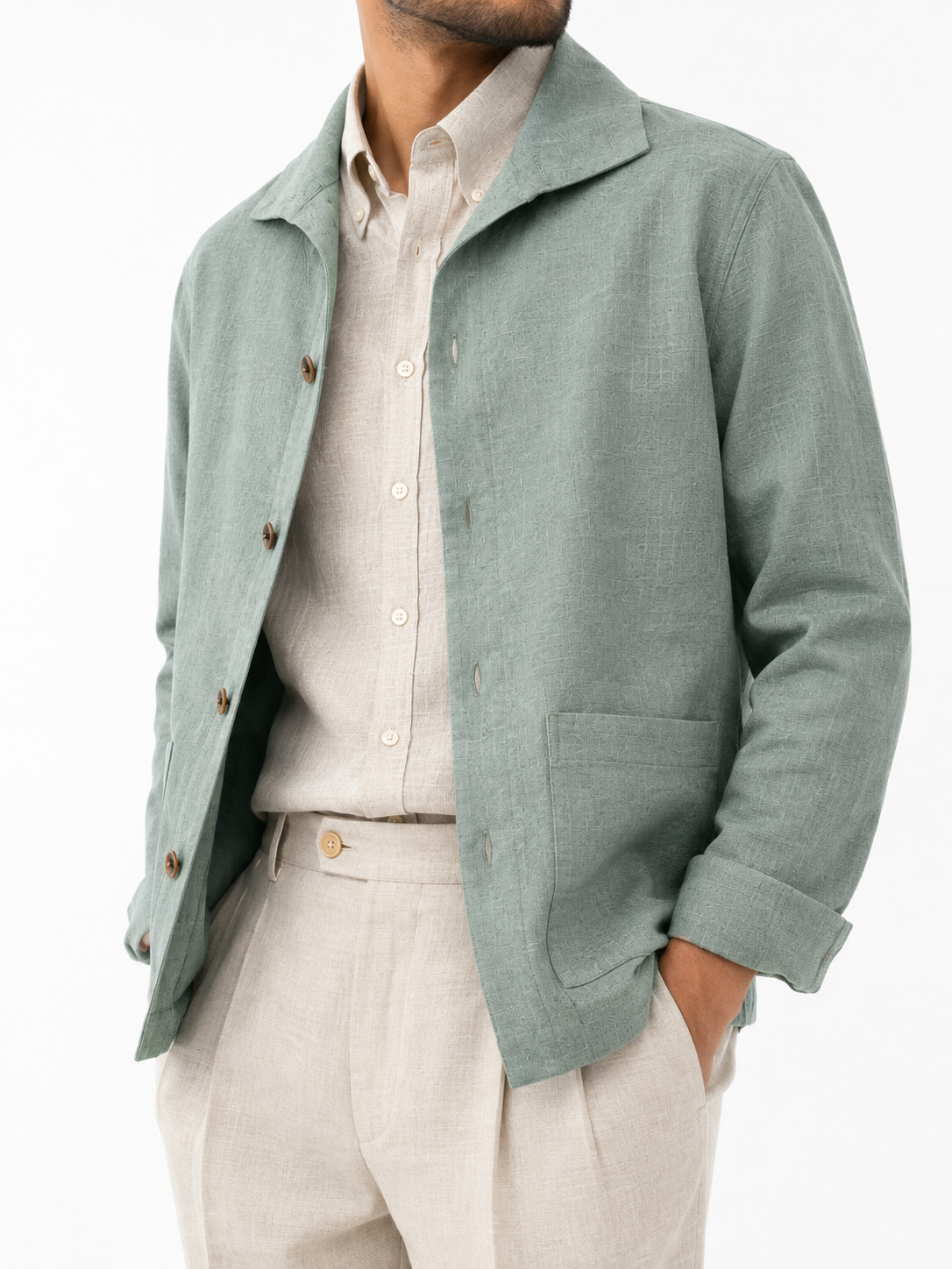 Light Sage Green Linen Shacket