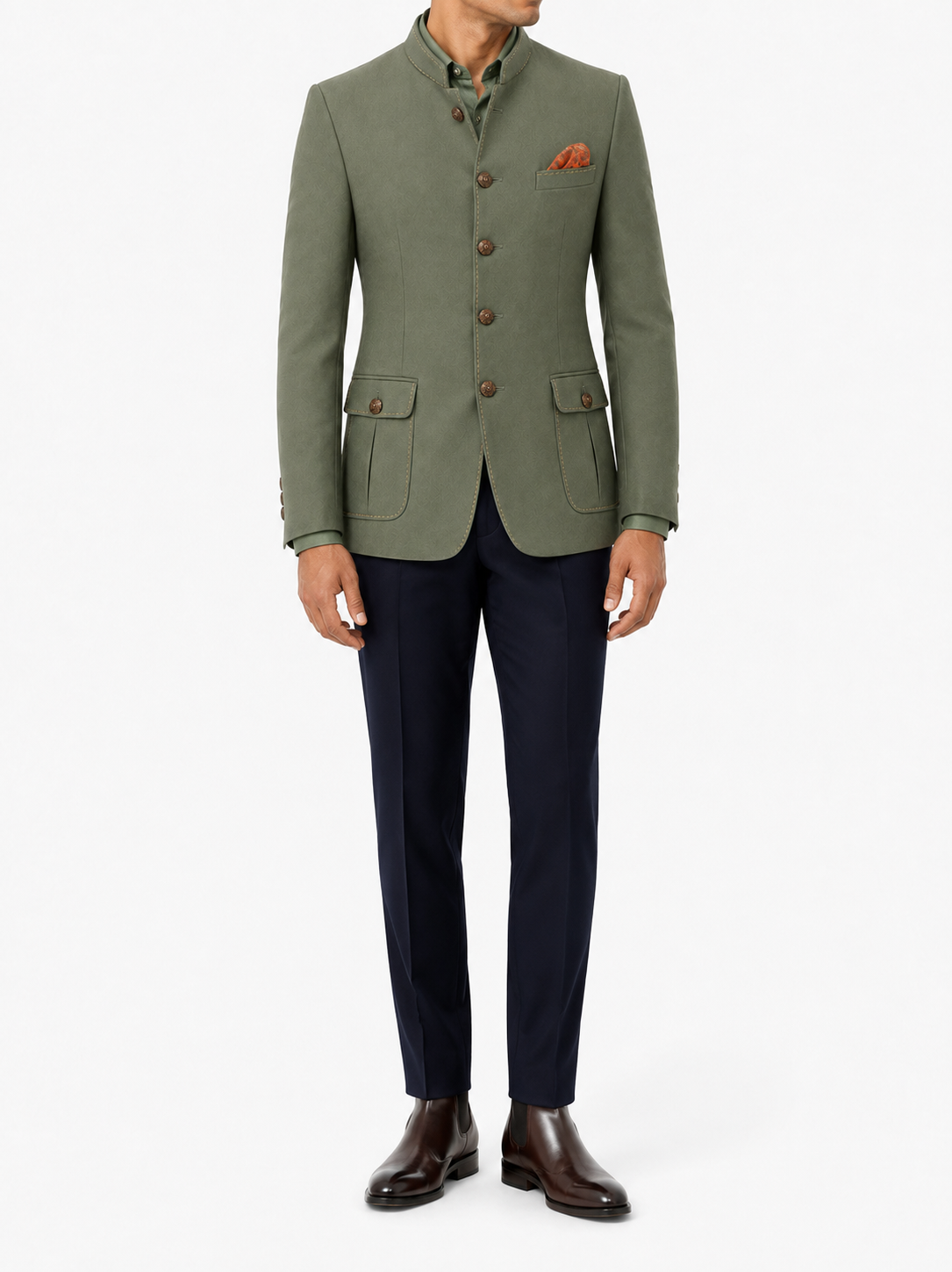 Sage Olive Premium Wool Bandhgala