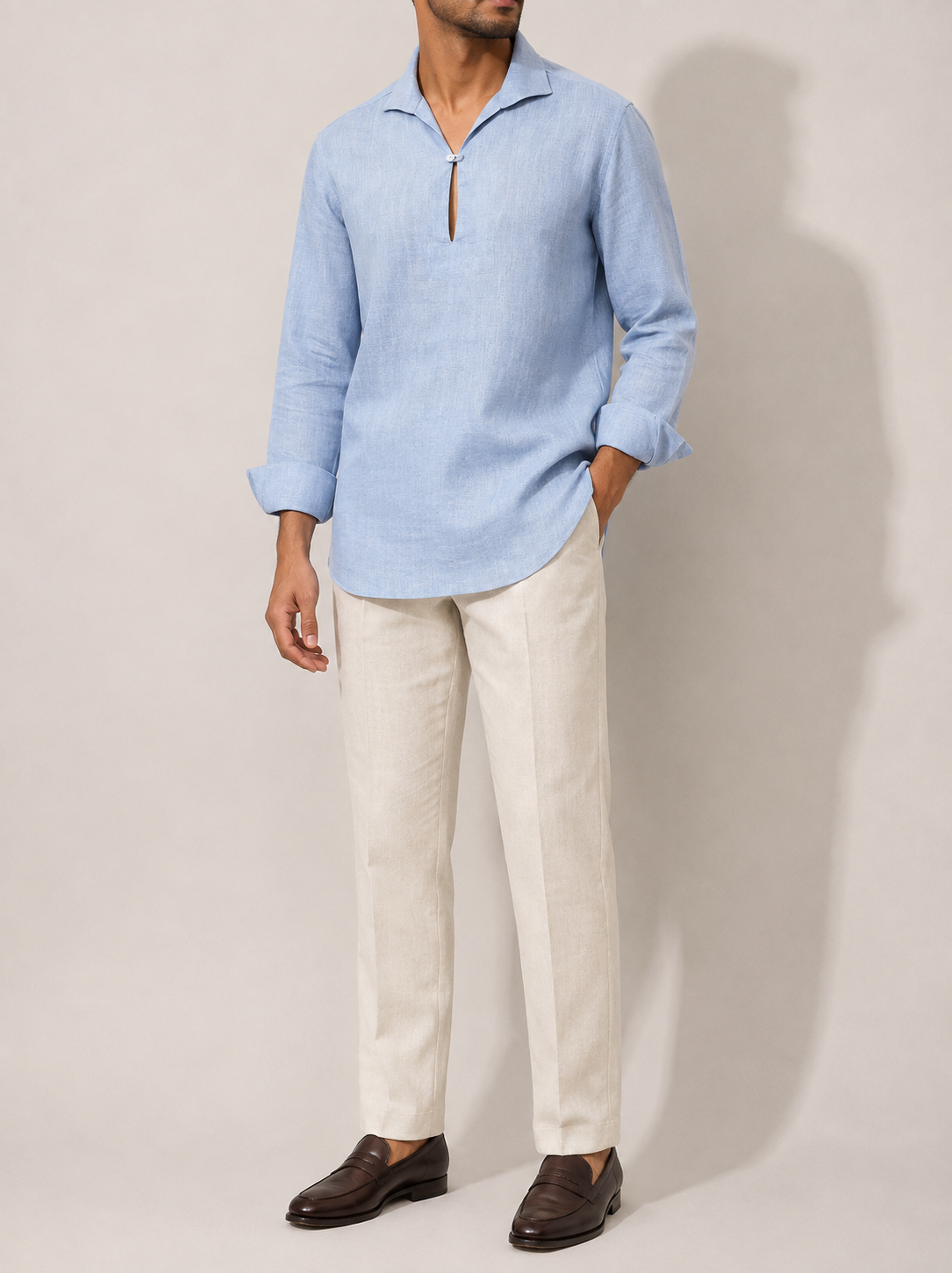 Powder Blue Linen Kurta