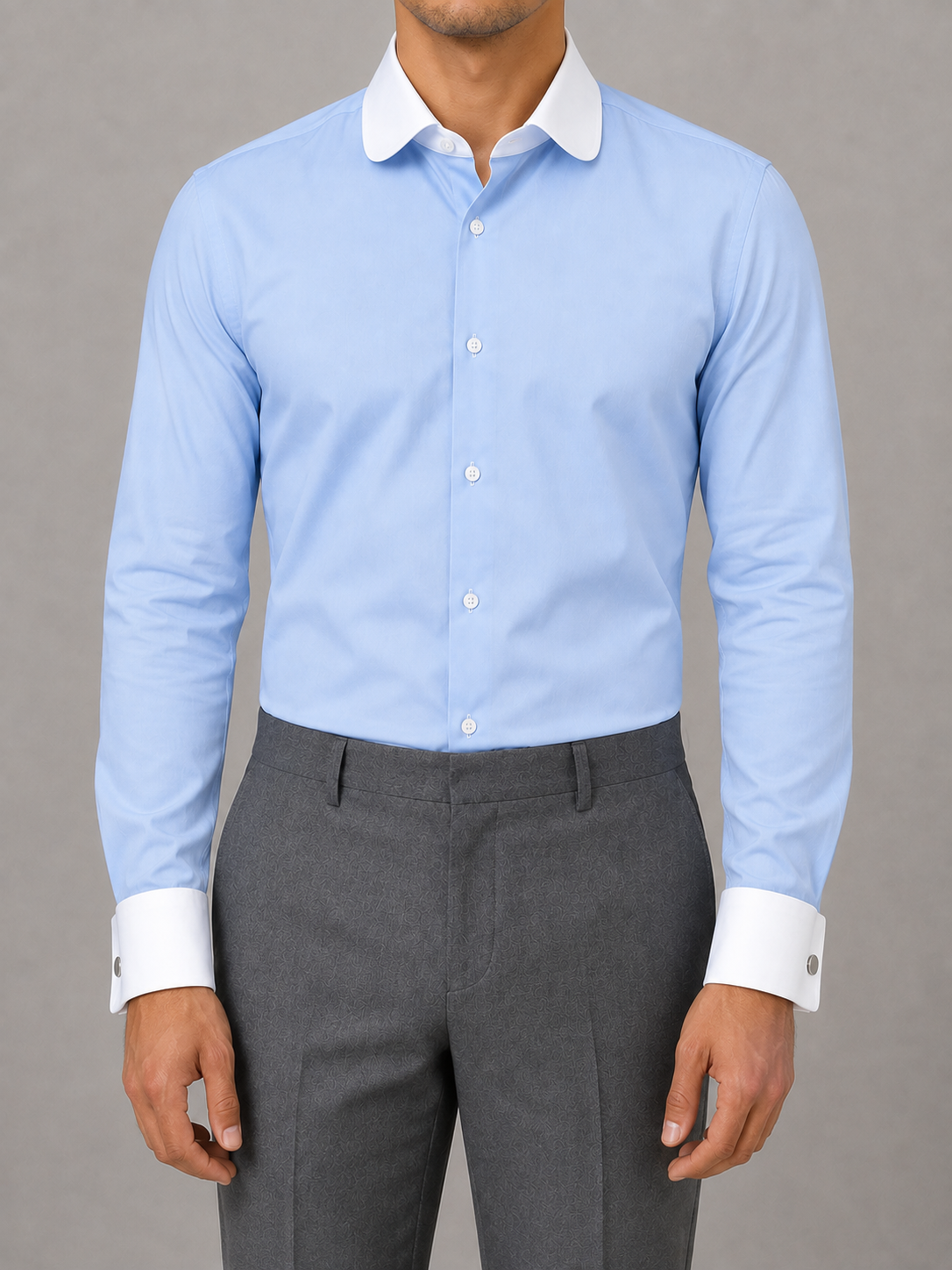 Giza Cotton White Round-Collar Shirt
