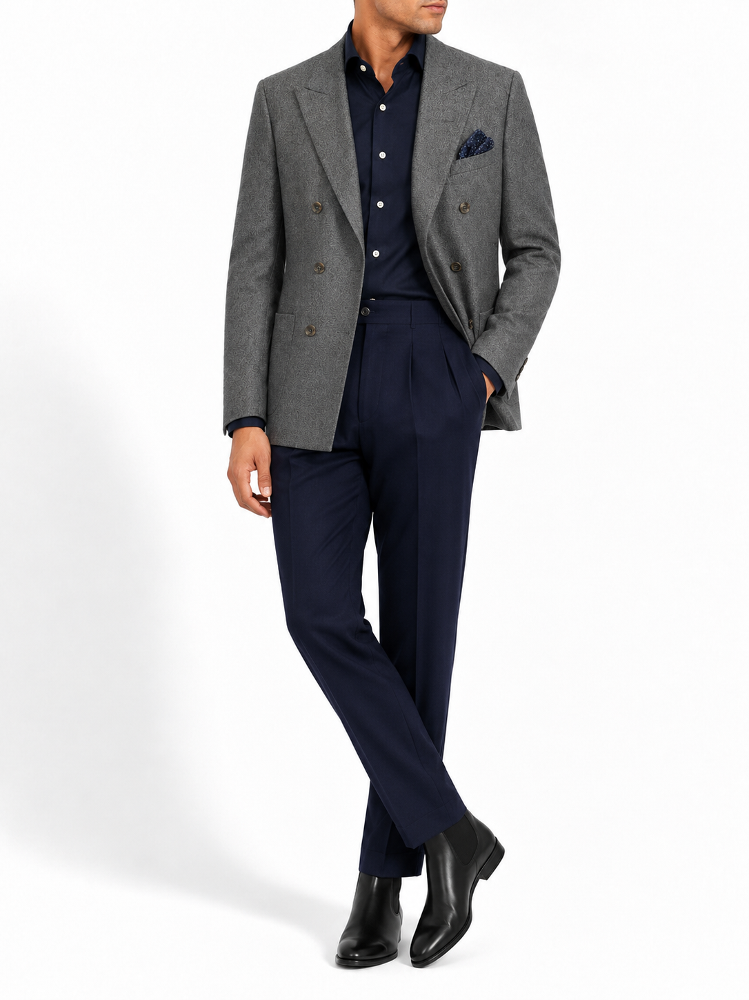 Charcoal Grey Double-Breasted Flannel Blazer