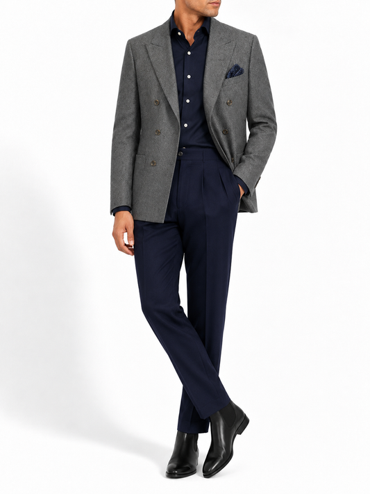 Charcoal Grey Double-Breasted Flannel Blazer