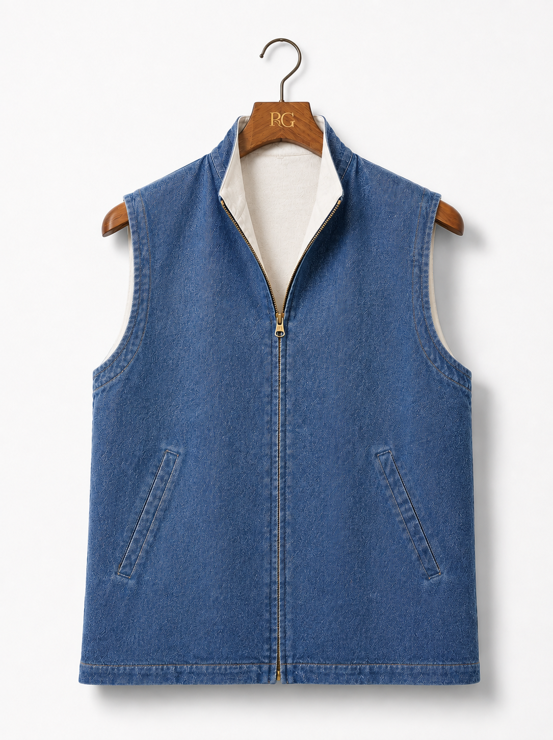 Vintage Blue & White Reversible Denim Nehru Jacket