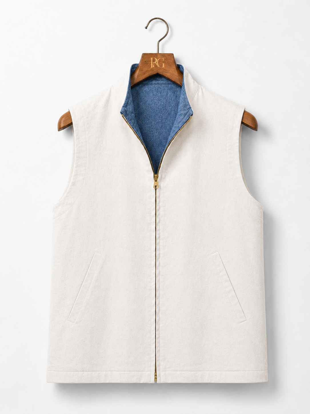 Vintage Blue & White Reversible Denim Nehru Jacket