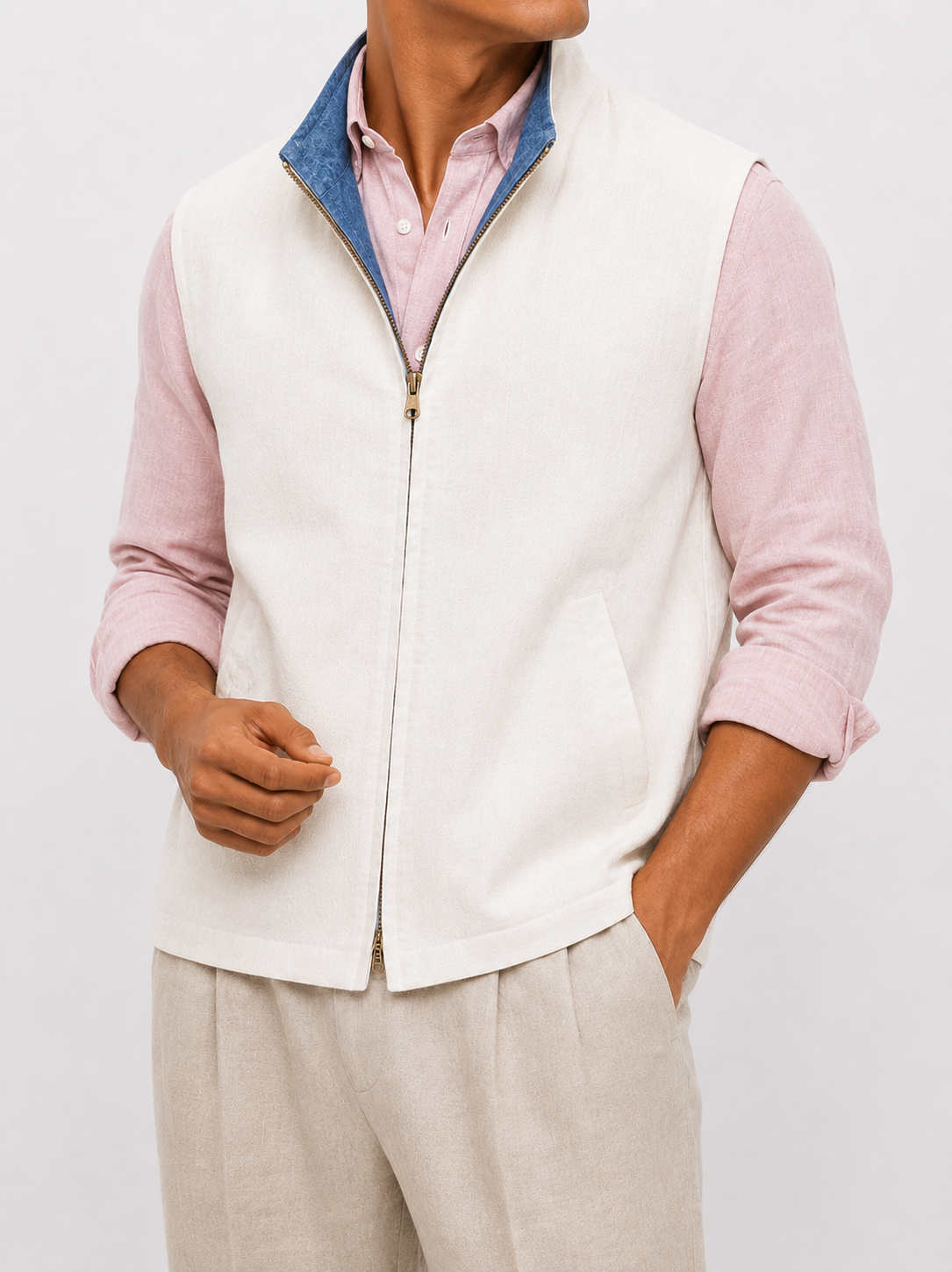 Vintage Blue & White Reversible Denim Nehru Jacket