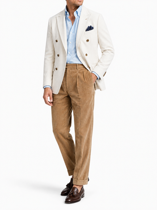 White Cotton Denim Double-Breasted Blazer