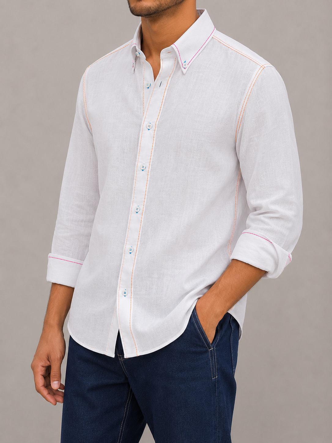 White Linen with Signature Contrast Shirt