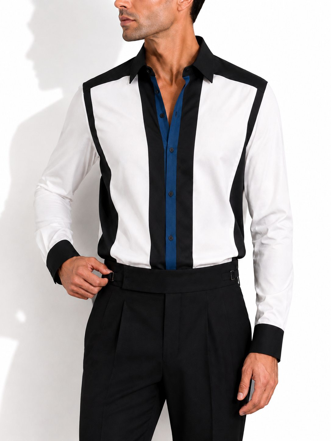 Monochrome Blue Panel Cotton Shirt
