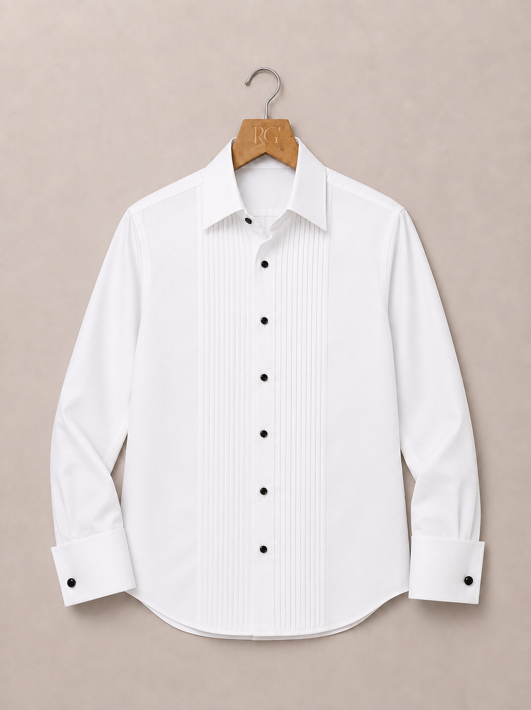 White Giza Cotton Tuxedo Pleated Shirt