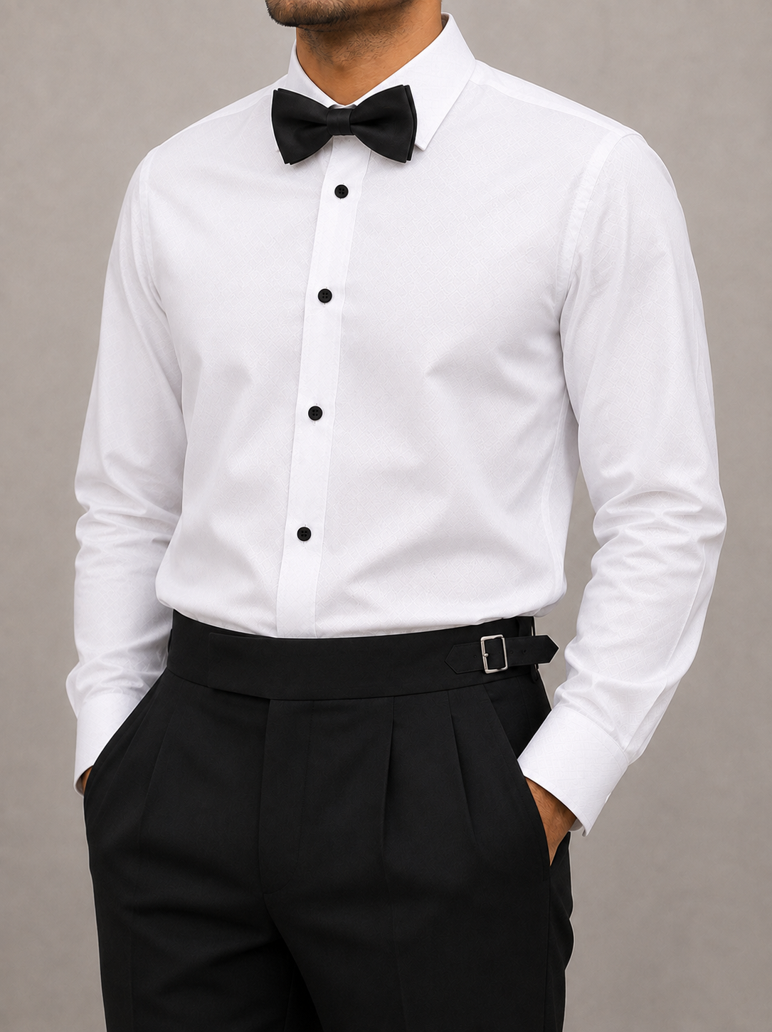 White Giza Cotton Tuxedo French Cuff Shirt