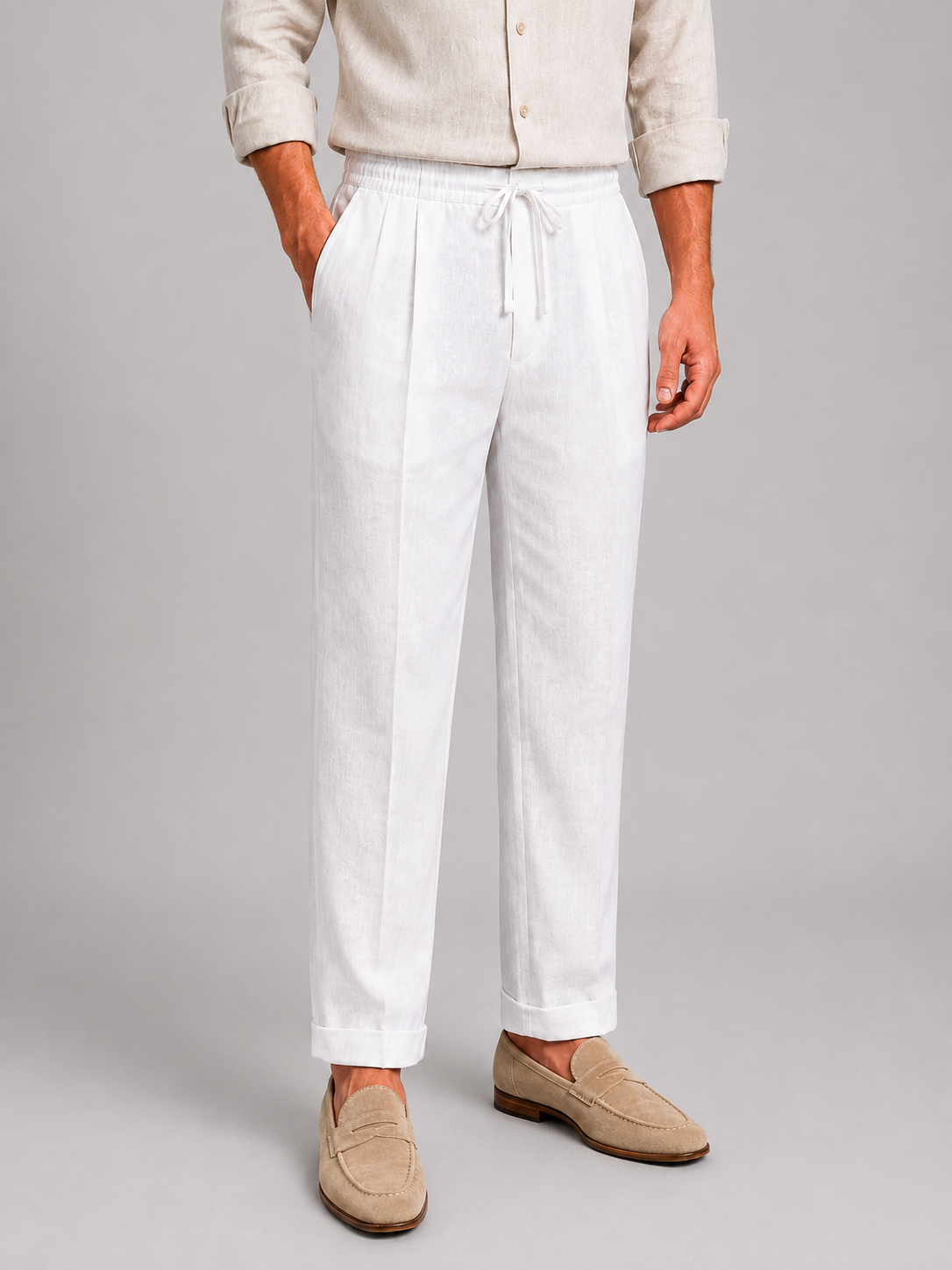 White Linen Drawstring Pajama Trousers